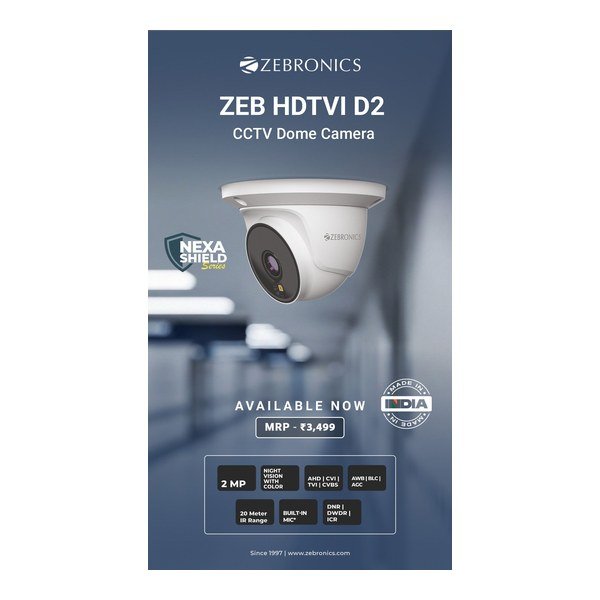 Camera Zebronics HD 2MP Dome
